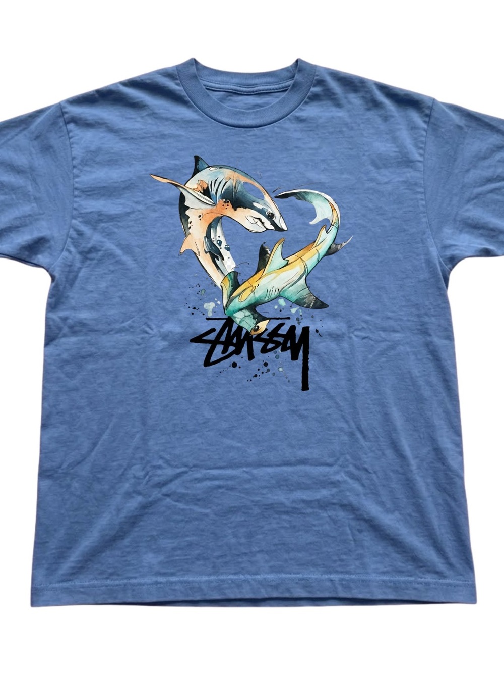 Gildan Light Blue Short Sleeve Tee with Shark Graphic
